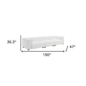 HomeRoots 150" Elegant White Upholstered Sofa – Modern Comfort for Family Rooms, Durable Design & Easy Care 574005