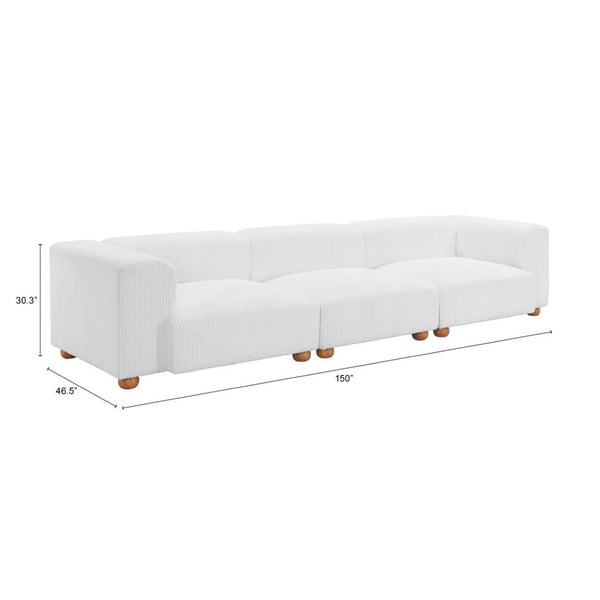 HomeRoots 150" Elegant White Upholstered Sofa – Modern Comfort for Family Rooms, Durable Design & Easy Care 574005