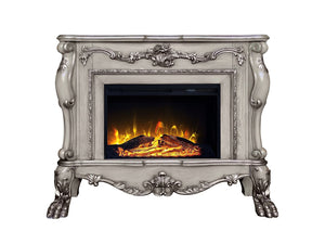HomeRoots 47" Bone Wood Electric Fireplace with Mantle - Ornate Carved Scrollwork, Realistic Flames & Remote Control 574008