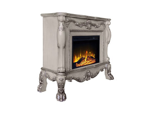 HomeRoots 47" Bone Wood Electric Fireplace with Mantle - Ornate Carved Scrollwork, Realistic Flames & Remote Control 574008