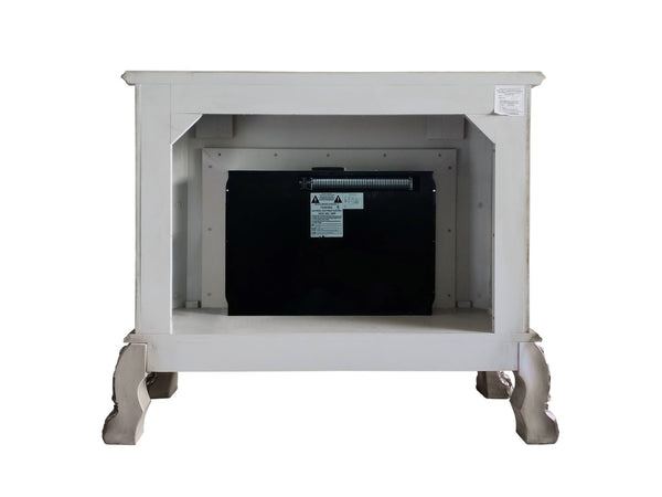 HomeRoots 47" Bone Wood Electric Fireplace with Mantle - Ornate Carved Scrollwork, Realistic Flames & Remote Control 574008