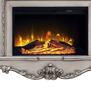 HomeRoots 47" Bone Wood Electric Fireplace with Mantle - Ornate Carved Scrollwork, Realistic Flames & Remote Control 574008