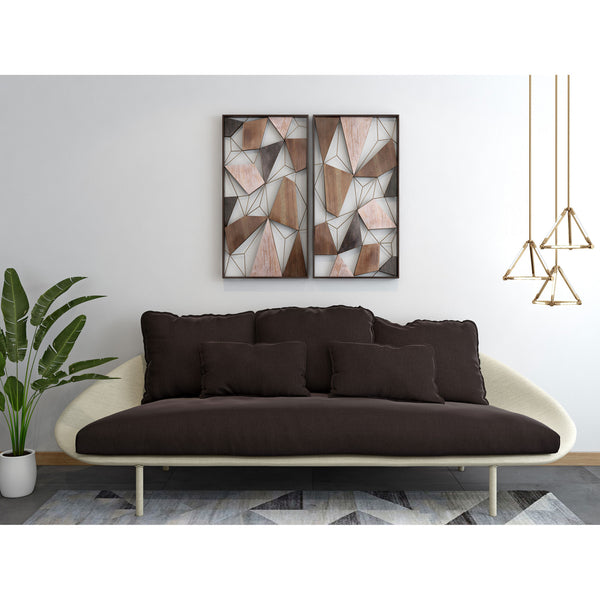 Homeroots Set Of Two Brown And Gold Geometric Wood And Metal Hanging Dimensional Sculptures  Wood And Metal 574010