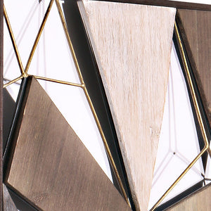 Homeroots Set Of Two Brown And Gold Geometric Wood And Metal Hanging Dimensional Sculptures  Wood And Metal 574010