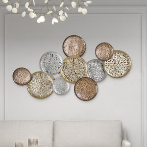 HomeRoots 33" Modern Metal Wall Sculpture in Bronze, Gold & Silver - Eye-Catching Dimensional Art Piece 574011