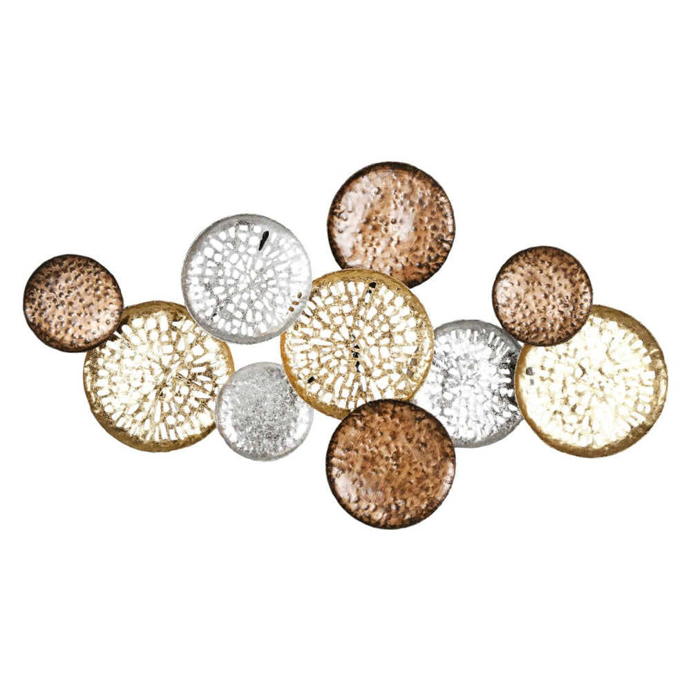HomeRoots 33" Modern Metal Wall Sculpture in Bronze, Gold & Silver - Eye-Catching Dimensional Art Piece 574011