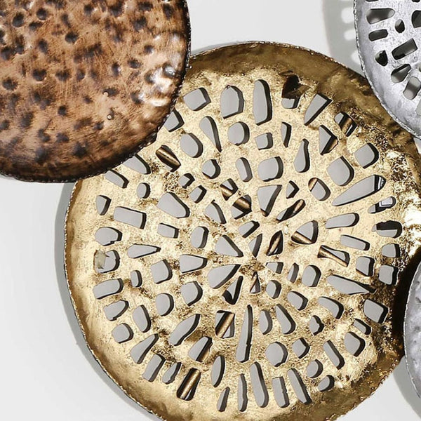 HomeRoots 33" Modern Metal Wall Sculpture in Bronze, Gold & Silver - Eye-Catching Dimensional Art Piece 574011