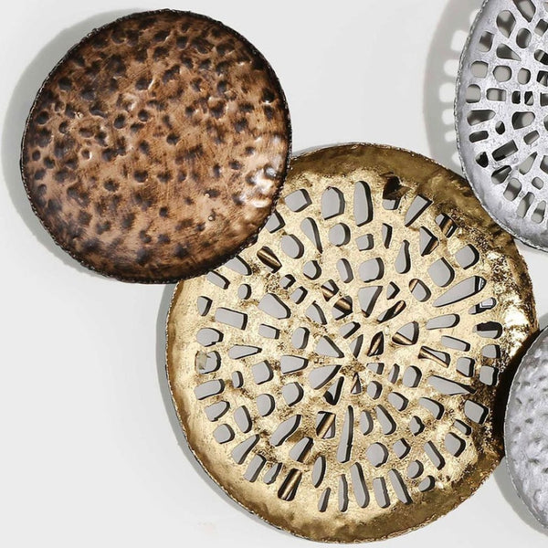 HomeRoots 33" Modern Metal Wall Sculpture in Bronze, Gold & Silver - Eye-Catching Dimensional Art Piece 574011