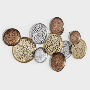 HomeRoots 33" Modern Metal Wall Sculpture in Bronze, Gold & Silver - Eye-Catching Dimensional Art Piece 574011