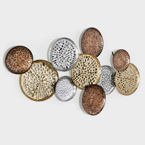 HomeRoots 33" Modern Metal Wall Sculpture in Bronze, Gold & Silver - Eye-Catching Dimensional Art Piece 574011