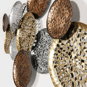 HomeRoots 33" Modern Metal Wall Sculpture in Bronze, Gold & Silver - Eye-Catching Dimensional Art Piece 574011