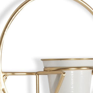 Homeroots Gold Oval Wall Planter – Modern 10 Ounce Metal Design With 3 White Pots For Elegant Indoor Decor  Metal 574012