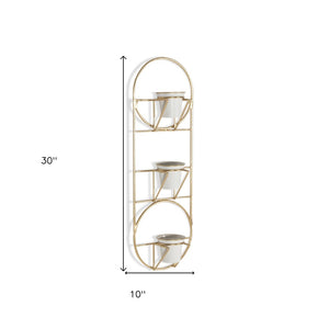 Homeroots Gold Oval Wall Planter – Modern 10 Ounce Metal Design With 3 White Pots For Elegant Indoor Decor  Metal 574012