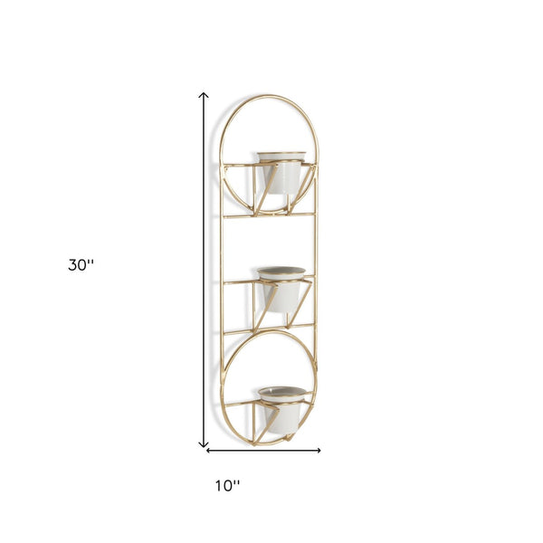 Homeroots Gold Oval Wall Planter – Modern 10 Ounce Metal Design With 3 White Pots For Elegant Indoor Decor  Metal 574012
