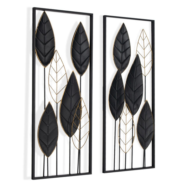 HomeRoots Set of Two Black and Gold Metal Hanging Sculptures – Stylish Wall Art for Modern Home Décor 574013
