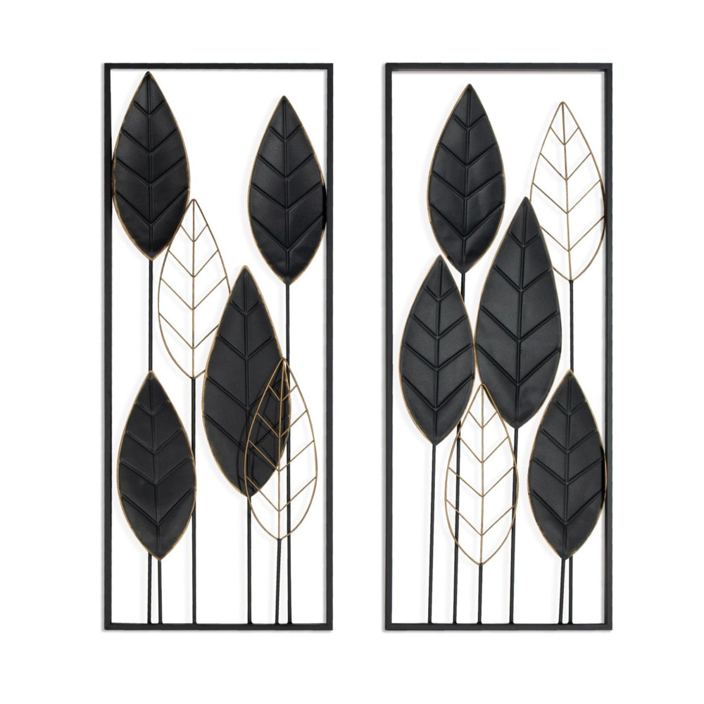 HomeRoots Set of Two Black and Gold Metal Hanging Sculptures – Stylish Wall Art for Modern Home Décor 574013