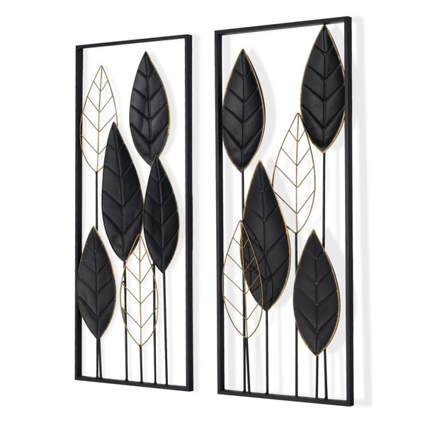 HomeRoots Set of Two Black and Gold Metal Hanging Sculptures – Stylish Wall Art for Modern Home Décor 574013