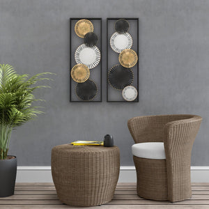 HomeRoots Set of Two Modern Black and White Metal Wall Sculptures - Geometric Art for Versatile Decor 574014