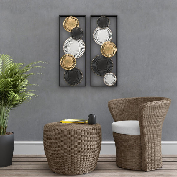 HomeRoots Set of Two Modern Black and White Metal Wall Sculptures - Geometric Art for Versatile Decor 574014