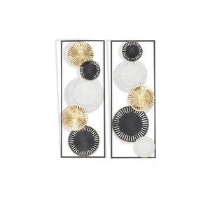 HomeRoots Set of Two Modern Black and White Metal Wall Sculptures - Geometric Art for Versatile Decor 574014