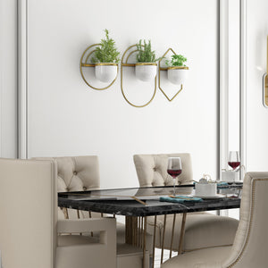 Homeroots Set Of Three Gold And White Metal Wall Planters – Stylish 10 Ounce Planters For Indoor Decor  Metal 574017