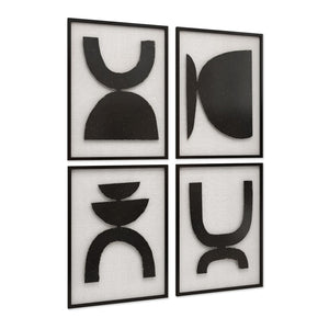 HomeRoots Set of Four Framed Metal Wall Art Sculptures - Modern Black & White Geometric Decor for Any Space 574018
