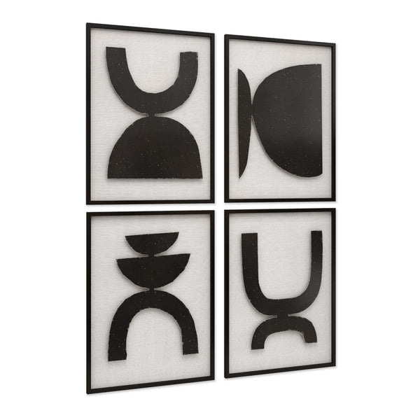 HomeRoots Set of Four Framed Metal Wall Art Sculptures - Modern Black & White Geometric Decor for Any Space 574018