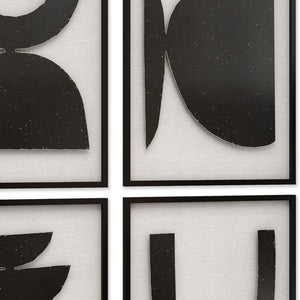 HomeRoots Set of Four Framed Metal Wall Art Sculptures - Modern Black & White Geometric Decor for Any Space 574018