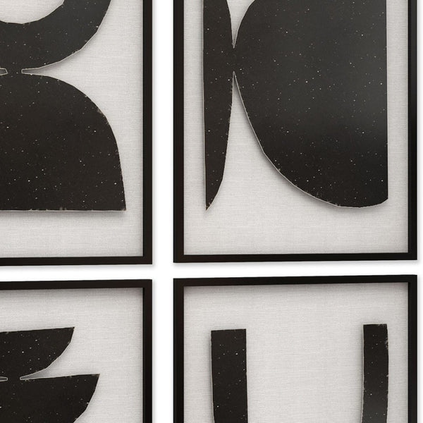 HomeRoots Set of Four Framed Metal Wall Art Sculptures - Modern Black & White Geometric Decor for Any Space 574018
