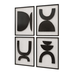 HomeRoots Set of Four Framed Metal Wall Art Sculptures - Modern Black & White Geometric Decor for Any Space 574018