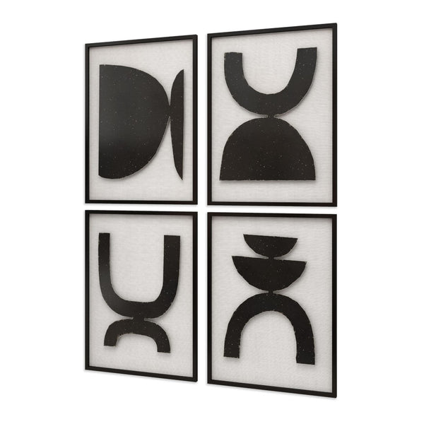 HomeRoots Set of Four Framed Metal Wall Art Sculptures - Modern Black & White Geometric Decor for Any Space 574018