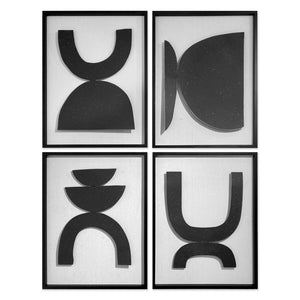 HomeRoots Set of Four Framed Metal Wall Art Sculptures - Modern Black & White Geometric Decor for Any Space 574018
