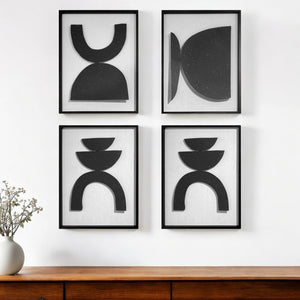 HomeRoots Set of Four Framed Metal Wall Art Sculptures - Modern Black & White Geometric Decor for Any Space 574018