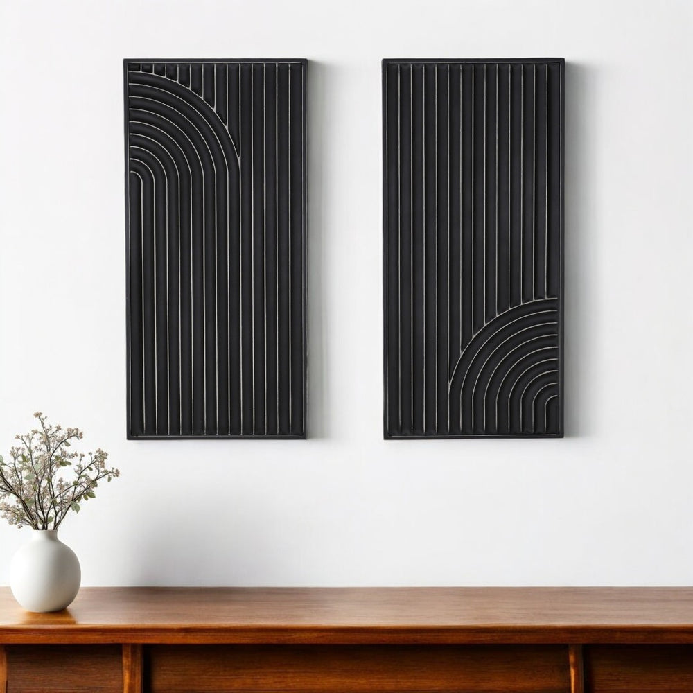 HomeRoots Set of Two Black Metal Abstract Hanging Sculptures - Modern Dimensional Wall Art for Any Space 574019
