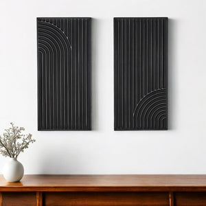 HomeRoots Set of Two Black Metal Abstract Hanging Sculptures - Modern Dimensional Wall Art for Any Space 574019