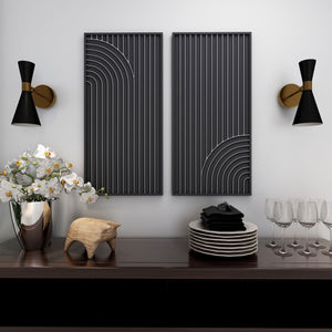 HomeRoots Set of Two Black Metal Abstract Hanging Sculptures - Modern Dimensional Wall Art for Any Space 574019