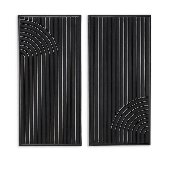HomeRoots Set of Two Black Metal Abstract Hanging Sculptures - Modern Dimensional Wall Art for Any Space 574019
