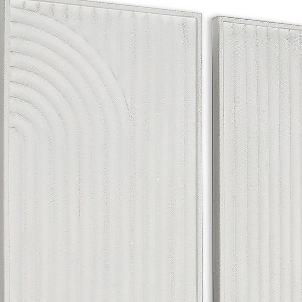HomeRoots Set of Two White Metal Abstract Hanging Sculptures – Modern Art for Walls with Depth & Texture 574020