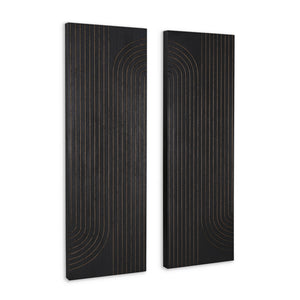 Homeroots Set Of Two 36" X 12" Black Carved Wood Hanging Dimensional Sculptures  Wood 574022