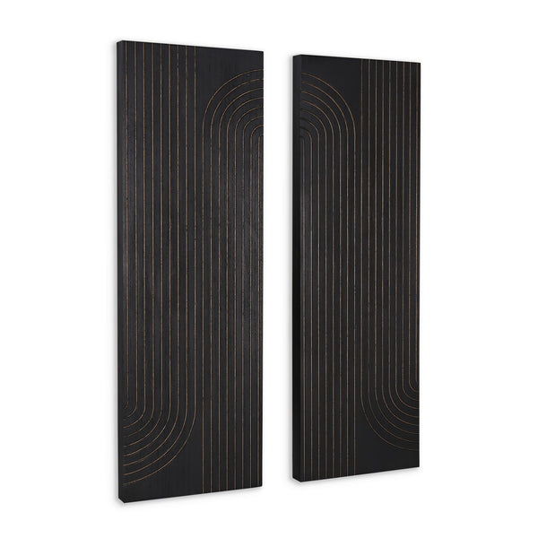 Homeroots Set Of Two 36" X 12" Black Carved Wood Hanging Dimensional Sculptures  Wood 574022
