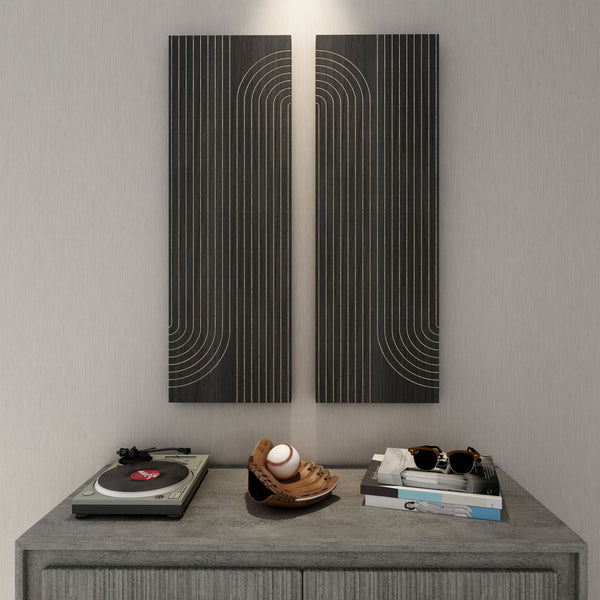 Homeroots Set Of Two 36" X 12" Black Carved Wood Hanging Dimensional Sculptures  Wood 574022