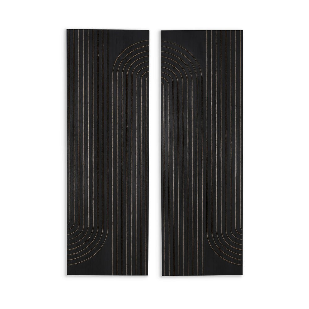 HomeRoots Set of Two 36" Carved Wood Wall Sculptures – Modern Black Finish for Contemporary Decor Appeal 574022