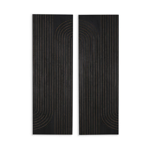 Homeroots Set Of Two 36" X 12" Black Carved Wood Hanging Dimensional Sculptures  Wood 574022