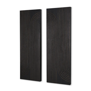 Homeroots Set Of Two 36" X 12" Black Carved Wood Hanging Dimensional Sculptures  Wood 574022