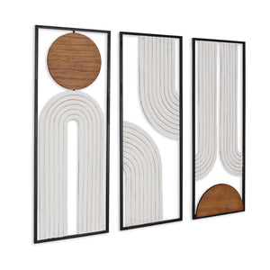 HomeRoots Set of Three Geometric Metal and Wood Hanging Sculptures - Modern Wall Art for Rustic Spaces 574025
