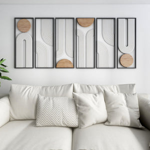 HomeRoots Set of Three Geometric Metal and Wood Hanging Sculptures - Modern Wall Art for Rustic Spaces 574025