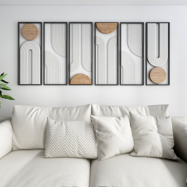 HomeRoots Set of Three Geometric Metal and Wood Hanging Sculptures - Modern Wall Art for Rustic Spaces 574025