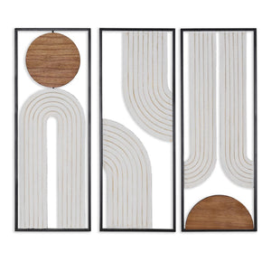 HomeRoots Set of Three Geometric Metal and Wood Hanging Sculptures - Modern Wall Art for Rustic Spaces 574025