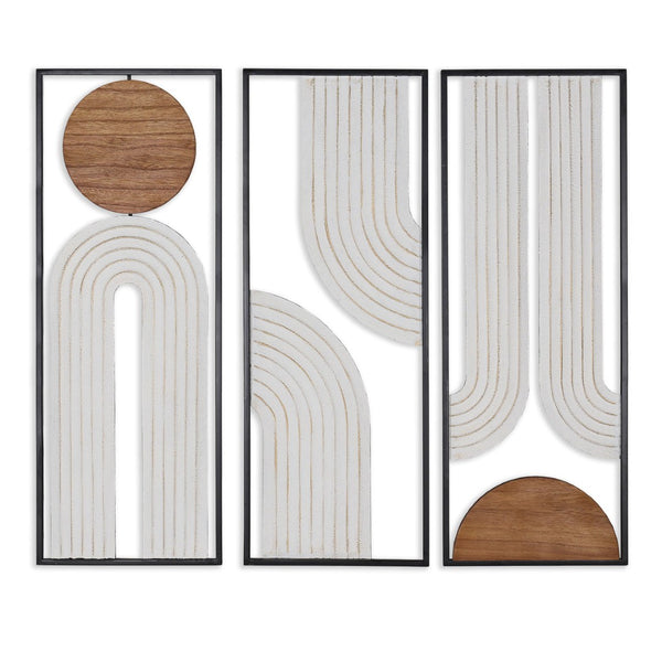 HomeRoots Set of Three Geometric Metal and Wood Hanging Sculptures - Modern Wall Art for Rustic Spaces 574025