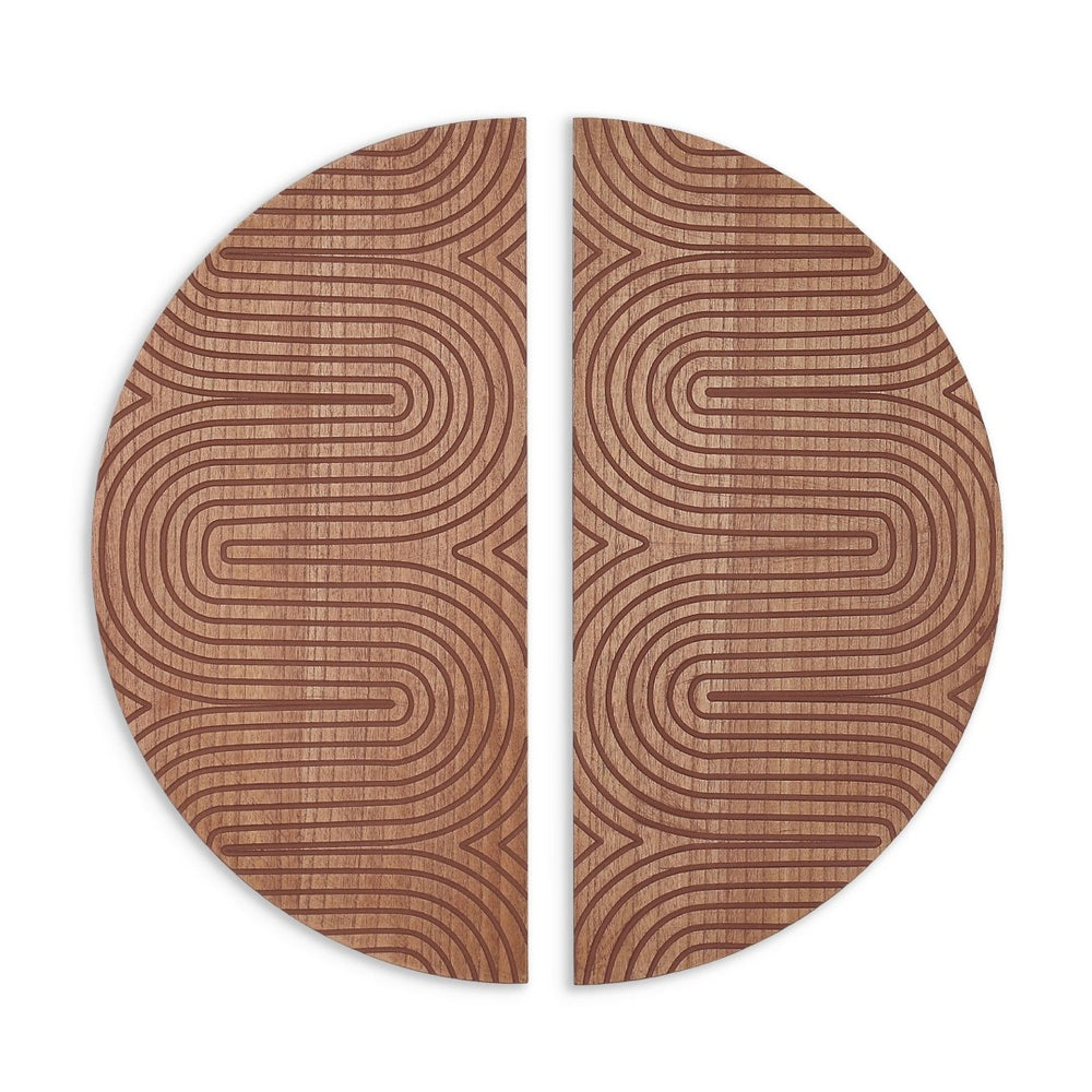 HomeRoots Set of Two Brown Wood Wall Sculptures - Modern Half-Moon Design for Contemporary Home Décor 574026